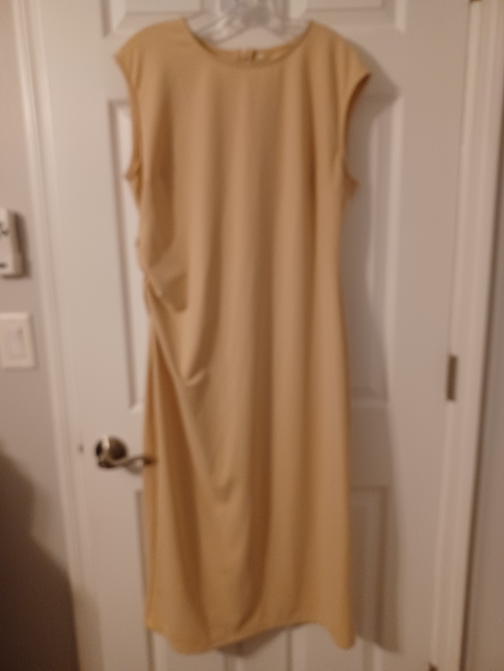 HALARA Beige Midi Dress with Cap Sleeves
